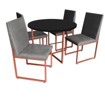 Kit Mesa de Jantar Theo com 4 Cadeiras Sttan Ferro Bronze Tampo Preto material sintético Cinza - Ahz Móveis