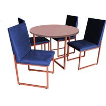 Kit Mesa de Jantar Theo com 4 Cadeiras Sttan Ferro Bronze Tampo Rose Rosa material sintético Azul Marinho - Ahz Móveis