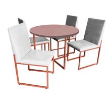 Kit Mesa de Jantar Theo com 4 Cadeiras Sttan Ferro Bronze Tampo Rose Rosa material sintético Branco - Ahz Móveis