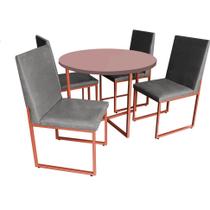 Kit Mesa de Jantar Theo com 4 Cadeiras Sttan Ferro Bronze Tampo Rose Rosa Sintético Cinza - Ahz Móveis