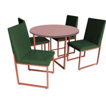 Kit Mesa de Jantar Theo com 4 Cadeiras Sttan Ferro Bronze Tampo Rose Rosa Suede Verde Musgo - Ahazzo Móveis