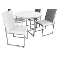 Kit Mesa de Jantar Theo com 4 Cadeiras Sttan Ferro Cinza Tampo Branco material sintético Branco - Ahz Móveis