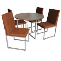 Kit Mesa de Jantar Theo com 4 Cadeiras Sttan Ferro Cinza Tampo Caramelo Suede Terracota - Ahz Móveis