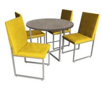 Kit Mesa de Jantar Theo com 4 Cadeiras Sttan Ferro Cinza Tampo Marmorizado Cinza Sintético Amarelo - Ahz Móveis