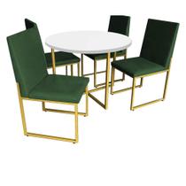 Kit Mesa de Jantar Theo com 4 Cadeiras Sttan Ferro Dourado Tampo Branco Suede Verde Musgo - Ahz Móveis