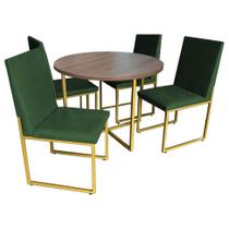 Kit Mesa de Jantar Theo com 4 Cadeiras Sttan Ferro Dourado Tampo Carvalho Suede Verde Musgo - Ahz Móveis