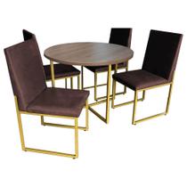 Kit Mesa de Jantar Theo com 4 Cadeiras Sttan Ferro Dourado Tampo Castanho Sintético Marrom - Ahz Móveis