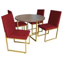 Kit Mesa de Jantar Theo com 4 Cadeiras Sttan Ferro Dourado Tampo Imbuia material sintético Vermelho - Ahz Móveis