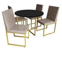 Kit Mesa de Jantar Theo com 4 Cadeiras Sttan Ferro Dourado Tampo Preto material sintético Bege - Ahz Móveis