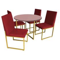 Kit Mesa de Jantar Theo com 4 Cadeiras Sttan Ferro Dourado Tampo Rose Rosa Suede Vermelho - Ahz Móveis