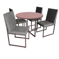 Kit Mesa de Jantar Theo com 4 Cadeiras Sttan Ferro Marrom Tampo Rose Rosa material sintético Cinza - Ahz Móveis