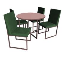 Kit Mesa de Jantar Theo com 4 Cadeiras Sttan Ferro Marrom Tampo Rose Rosa Suede Verde Musgo - Ahazzo Móveis