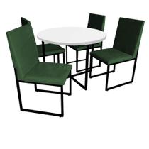 Kit Mesa de Jantar Theo com 4 Cadeiras Sttan Ferro Preto Tampo Branco Suede Verde Musgo - Ahazzo Móveis