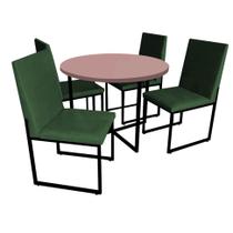 Kit Mesa de Jantar Theo com 4 Cadeiras Sttan Ferro Preto Tampo Rose Rosa Suede Verde Musgo - Ahz Móveis