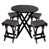 Kit Mesa de Madeira 60cm Redonda Dobrável com 4 Banquinhos para Restaurante e Área de Lazer - Preto Kit Mesa de Madeira 60cm Redonda Dobrável com 4 Banquinhos para Restaurante e Área de Lazer - Preto