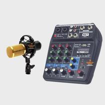 Kit Mesa De Som 4 Canais e Microfone Condensador MX-700