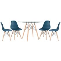 KIT - Mesa de vidro Eames 100 cm + 4 cadeiras Eiffel DSW