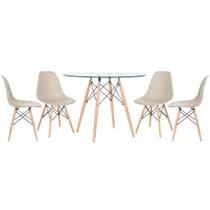 KIT - Mesa de vidro Eames 100 cm + 4 cadeiras Eiffel DSW