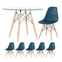 KIT - Mesa de vidro Eames 100 cm + 5 cadeiras Eiffel DSW