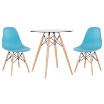 KIT - Mesa de vidro Eames 70 cm + 2 cadeiras Eiffel DSW