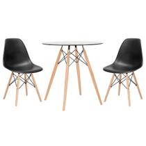 KIT - Mesa de vidro Eames 70 cm + 2 cadeiras Eiffel DSW