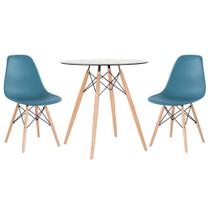 KIT - Mesa de vidro Eames 70 cm + 2 cadeiras Eiffel DSW