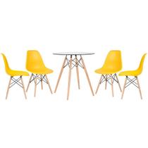 KIT - Mesa de vidro Eames 70 cm + 4 cadeiras Eiffel DSW