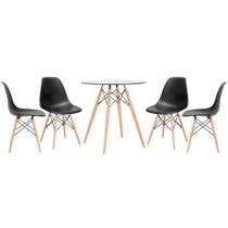 KIT - Mesa de vidro Eames 70 cm + 4 cadeiras Eiffel DSW