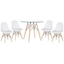 KIT - Mesa de vidro Eames 90 cm + 4 cadeiras Eames Botonê
