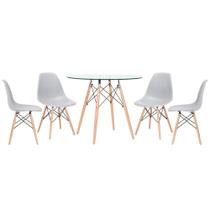 KIT - Mesa de vidro Eames 90 cm + 4 cadeiras Eiffel DSW