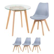 KIT - Mesa de vidro Leda 70 cm + 3 cadeiras estofadas Leda