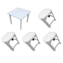 Kit Mesa Desmontável 83cm e 4 Banquetas Branca Cap. 120kg