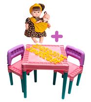 Kit Mesa Didática P/ Crianças + Boneca Mãe e Filha Bebê