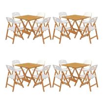 Kit Mesa Dobrável Elegance 4 Lugares MDF com Cadeiras Branco 70x70 Mega Madeira
