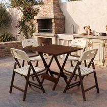 Kit Mesa Dobrável Elegance 70x70 6 Ripas Madeira com 4 Cadeiras Imbuia Polipropileno - Branco Kit Mesa Dobrável Elegance 70x70 6 Ripas Madeira com 4 Cadeiras Imbuia Polipropileno - Branco