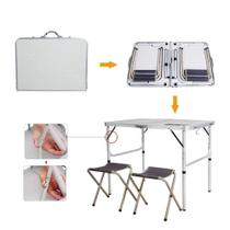 Kit Mesa Dobrável Portátil 2 Bancos Alumínio Camping Praia Kit Mesa Dobrável Portátil 2 Bancos Alumínio Camping Praia