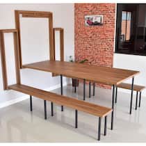 Kit Mesa Dobrável Retrátil De Parede 9 Lugares Com Bancos (2,15m) Kit Mesa Dobrável Retrátil De Parede 9 Lugares Com Bancos (2,15m)