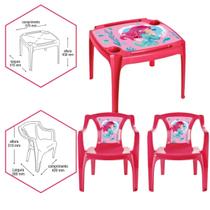 Kit Mesa e 2 Cadeira Infantil Atividades Educativa Rosa Sereia Label