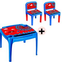 Kit Mesa E 2 Cadeiras Infantil Aranha Plástico Educativo Quarto Brinquedos Moveis Decoração Portátil