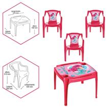 Kit Mesa E 3 Cadeira Infantil Atividades Educativa Rosa