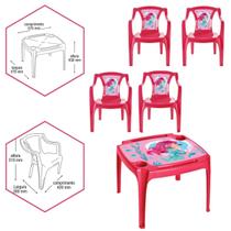 Kit Mesa E 4 Cadeira Infantil Atividades Educativa Rosa
