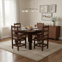 Kit Mesa e 4 Cadeiras Perola em Madeira Maciça Castanho