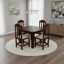 Kit Mesa e 4 Cadeiras Safira 88cm Madeira Maciça Castanho