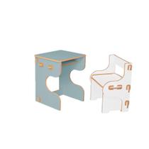 Kit Mesa e Cadeira Infantil de Encaixe Quebra Cabeça - Azul/Branco