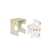 Kit Mesa e Cadeira Infantil de Encaixe Quebra Cabeça - Verde/Branco