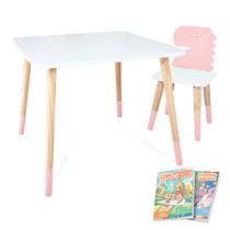 Kit Mesa e Cadeira Infantil Dinossauro Rosa Bebê 2 Kit Mesa e Cadeira Infantil Dinossauro Rosa Bebê 2