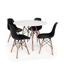 Kit Mesa Eames 90Cm Branco 4 Cadeiras Eiffel Dsw Preto