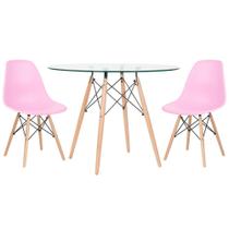 KIT - Mesa Eames com tampo de vidro 100 cm + 2 cadeiras Eiffel DSW