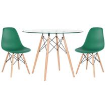KIT - Mesa Eames com tampo de vidro 100 cm + 2 cadeiras Eiffel DSW