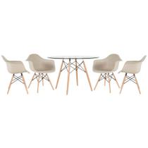 KIT - Mesa Eames com tampo de vidro 120 cm + 4 cadeiras Eiffel DAW